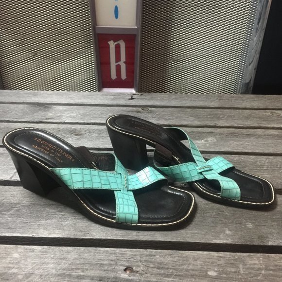 DONALD J PLINER Square Toe Criss Cross Faux Aligator Mule Sandal Slip‎ On - Picture 3 of 7